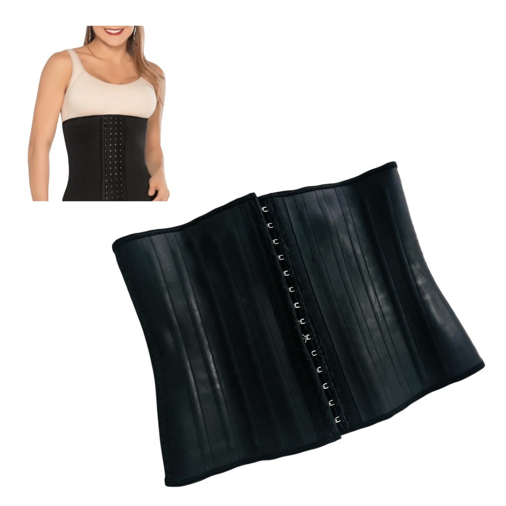 Rubberized Latex Waist Cincher Trainer Reduces Waistline Medium Black
